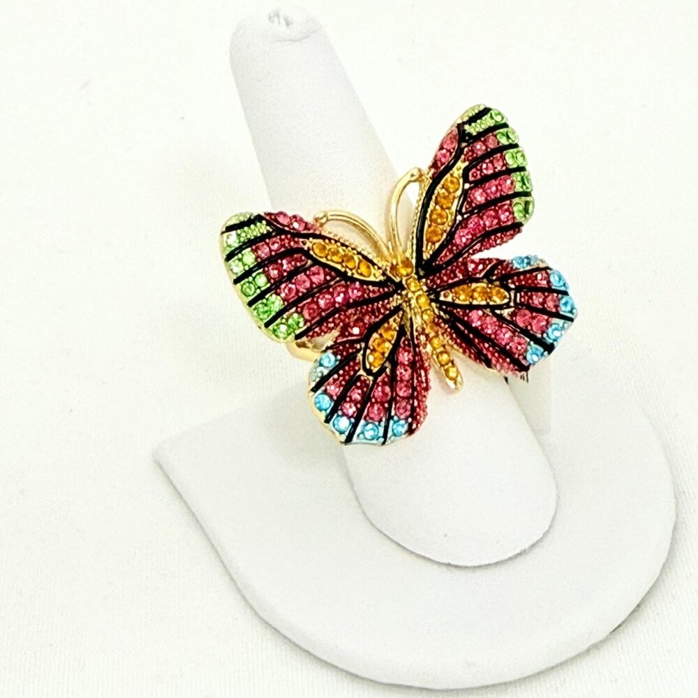 Off Park Collection Crystal Gold Tone Butterfly Statement Ring Size 11 NWT